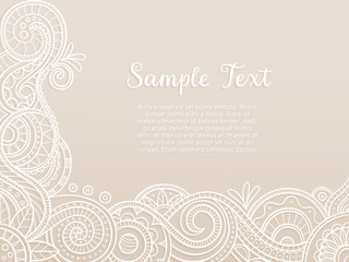 Abstract background, wedding invitation or greeting card design with hand drawn lace pattern. Corner design. Vector illustration.