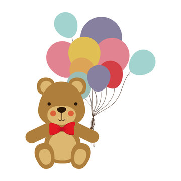 bear with balloons icon image design, vector illustration