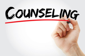 Hand writing counseling with marker, health concept background