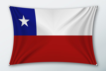 Fototapeta premium Chile national flag. Symbol of the country on a stretched fabric with waves attached with pins. Realistic vector illustration.