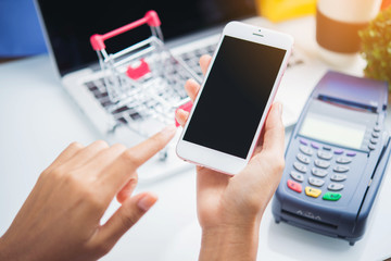 online shopping concept on the wooden table background