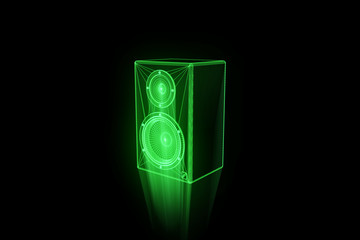 3D Music Speaker in Wireframe Hologram Style. Nice 3D Rendering
