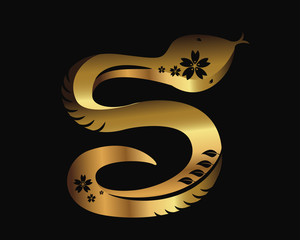 Naklejka premium Modern Elegant Abstract Gold Chinese Zodiac Animal Illustration, Snake