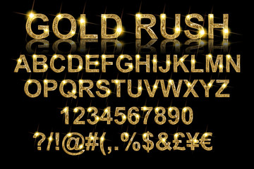 Gold rush. Gold alphabetic fonts