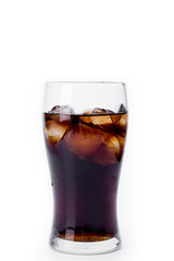 Ice cola with splashing, bubbles. Drink with ice.