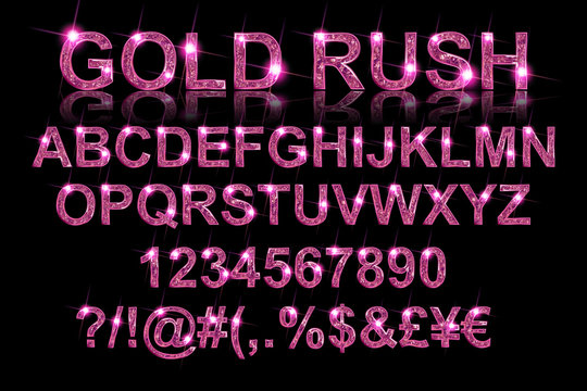Gold rush. Gold pink alphabetic fonts