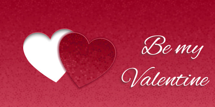 Valentines Day card. Red mosaic texture background with carved heart. Inscription "Be my Valentine". Vector illustration.