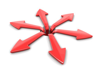 3d image of arrows in different directions. Image with clipping path
