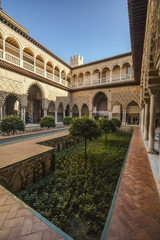 The courtyard of the Maidens in the Alcazar in old Seville, Spain.