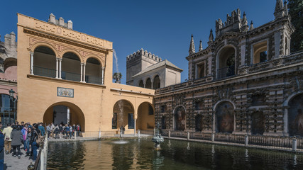 This large pond has in it's center the figure of the god Mercury. The wall with the murals to the left is  the "Gallery of the Grotesque".