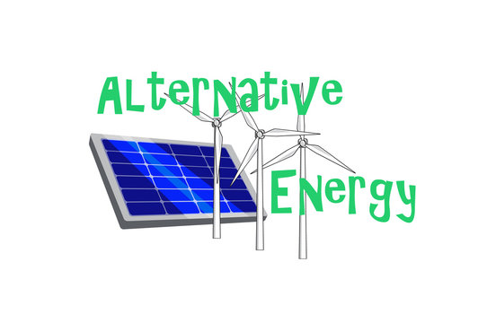 Vector image of a solar panel and the words Alternative Energy