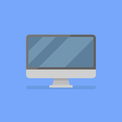 Desktop personal computer isolated on blue background. Monitor flat style icon. Vector illustration.