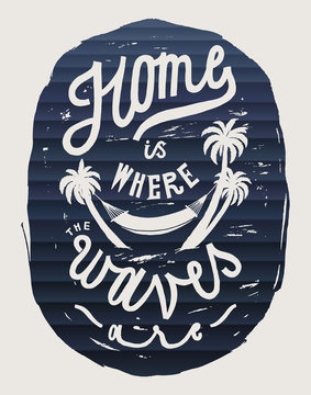 home is where the waves are - hammock on palm-trees ocean print