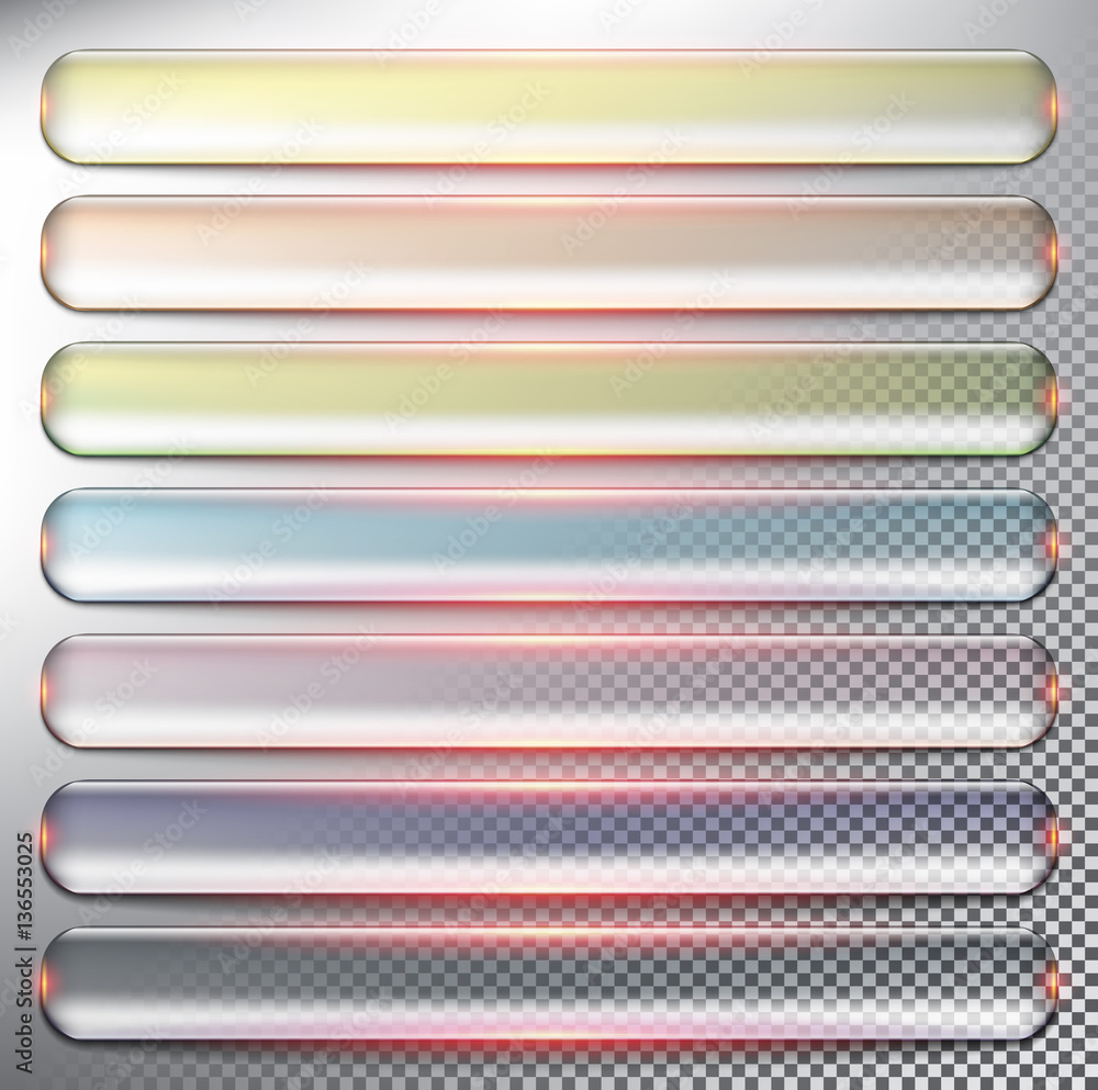 Wall mural abstract vector web buttons set of 7. isolated with realistic, transparent glass shine and shadow on