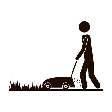 recommend clip art: contour man mowing icon image, vector illustration