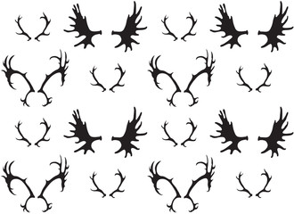 Obraz premium Seamless black and white pattern with a silhouette of deer and elk horns. Vector texture for your creativity
