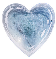 Blue Ice heart with bubbles and cracks isolate