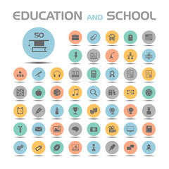 Education and school icons on colored buttons