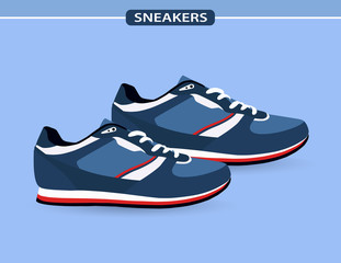 Stylish blue sneakers for running on blue background