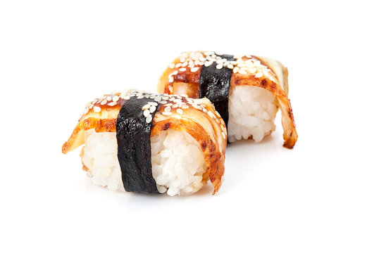 Unagi sushi isolated on white background