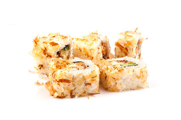 Bonito sushi with tuna isolated on white background