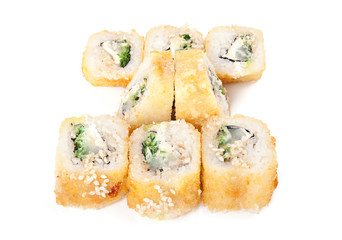 Tempura sushi isolated on white background