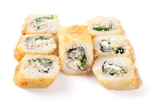 Tempura sushi isolated on white background