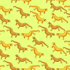 seamless pattern Triton East American red spotted salamanders 