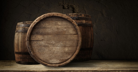 background of barrel and worn old table of wood