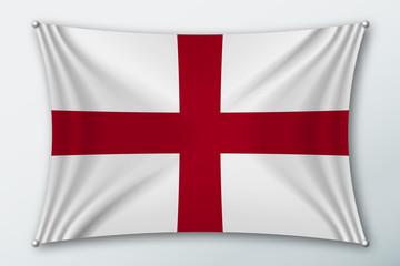 Fototapeta premium England national flag. Symbol of the country on a stretched fabric with waves attached with pins. Realistic vector illustration.