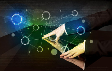 Hands touching interactive table