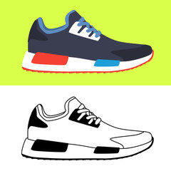 Two stylish sneakers for training on colored background