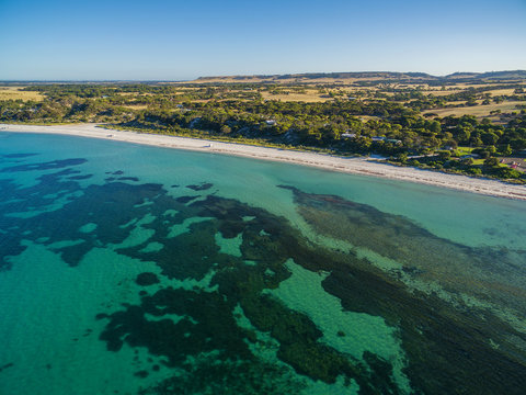 Emu Bay coastline aerial view. Kangaroo Island, South Australia