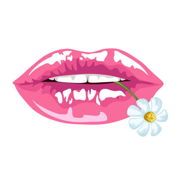 women's lips with daisy