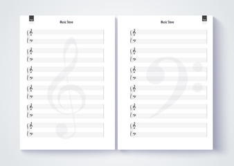 Obraz premium Music stave template, Blank stave note paper. Blank music note p