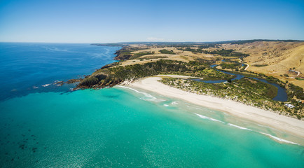 Snelling beach aerial panorama. Kangaroo Island, South Australia