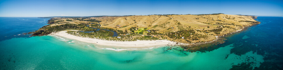 Aerial panorama of Snelling Beach. Kangaroo Island, South Australia