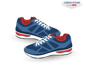 Stylish blue sneakers for training  on white background, vector, illustration,