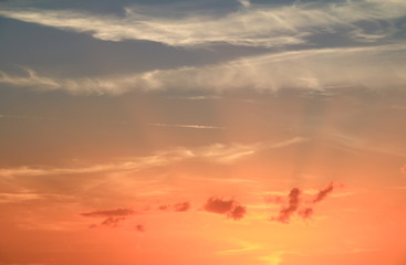 Sunset in sky beautiful colorful evening     with city silhouett