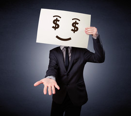 Businessman holding paper with greedy emotion
