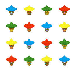 Skull vector icon with sombrero hat background