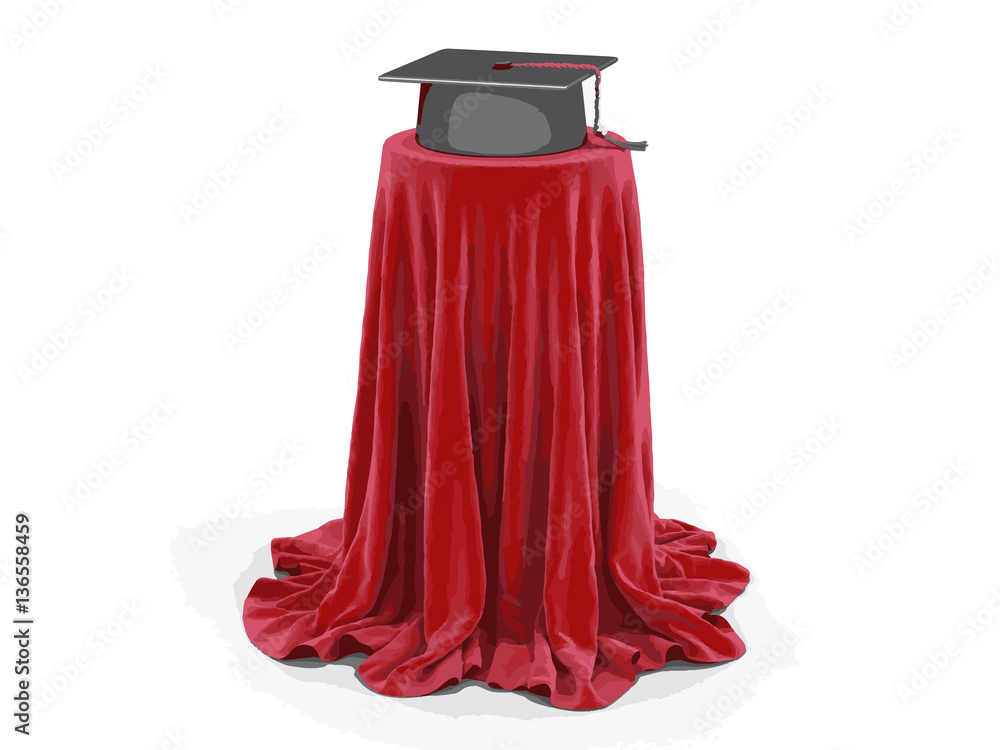 Poster graduation cap on table covered cloth. image with clipping path