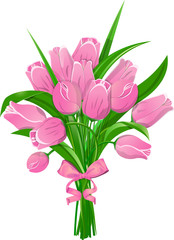 Pink tulips with ribbon