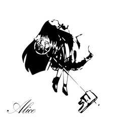 Vector girl logo with a large key