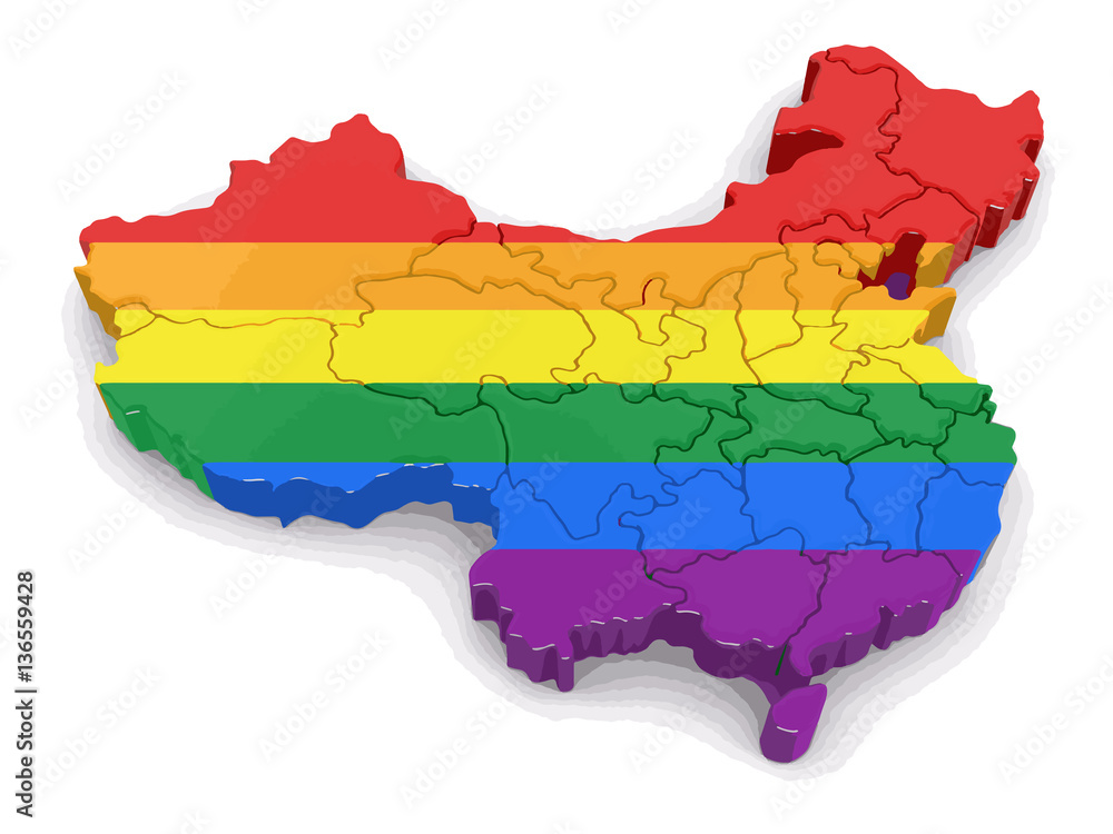 Poster map of china with lgbt flag. image with clipping path.