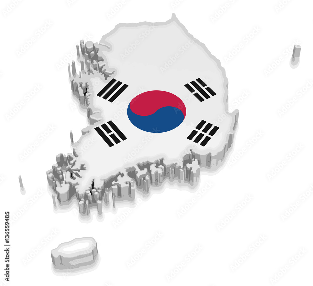 Poster map of south korea. 3d render image. image with clipping path