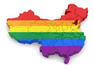 Fototapeta premium Map of China with LGBT flag. Image with clipping path.