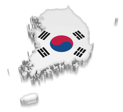 Map of South Korea. 3d render Image. Image with clipping path