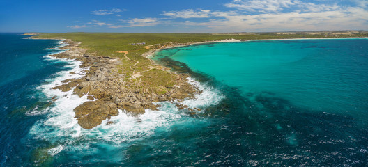 Rugged coastline of Kangaroo Island in summer - beautiful aerial panorama