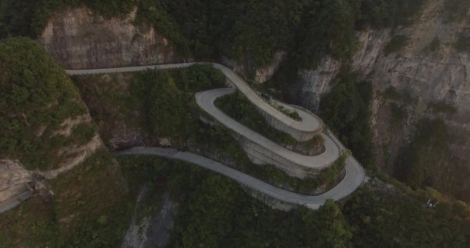 The long and windy 99 turn road going up to the summit of Tianmen shan in mountain national park, Hunan province, China.